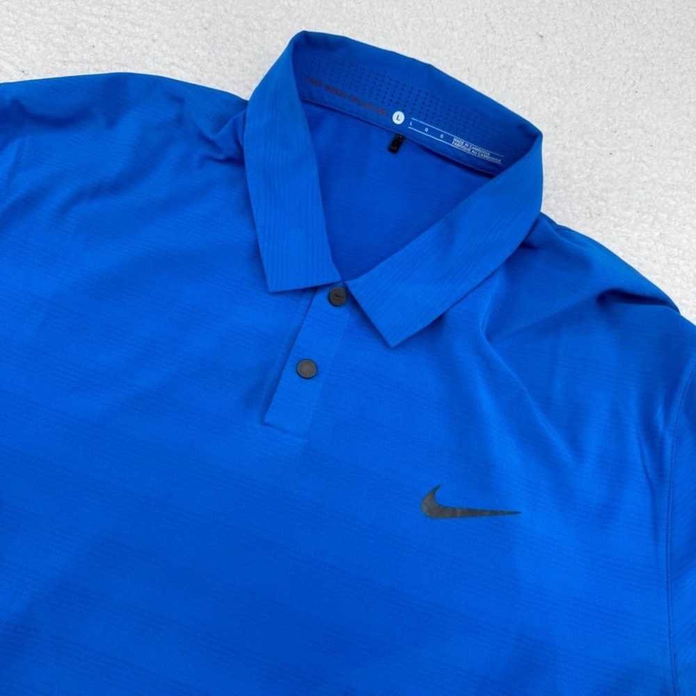 Nike Tiger Woods Collection Polo Mens Large Blue Striped Dri-Fit Snap Golf Shirt